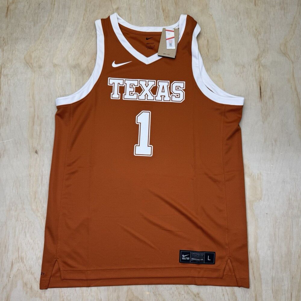 NEW Texas Longhorns Nike Basketball Burnt Orange Jersey #1 PRINTED LG
